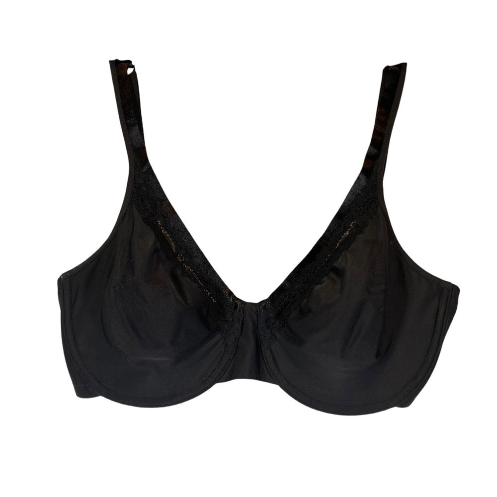 OLGA 35110 BRA size 36D Underwire Black Soft unlined cup lace trim adjustable